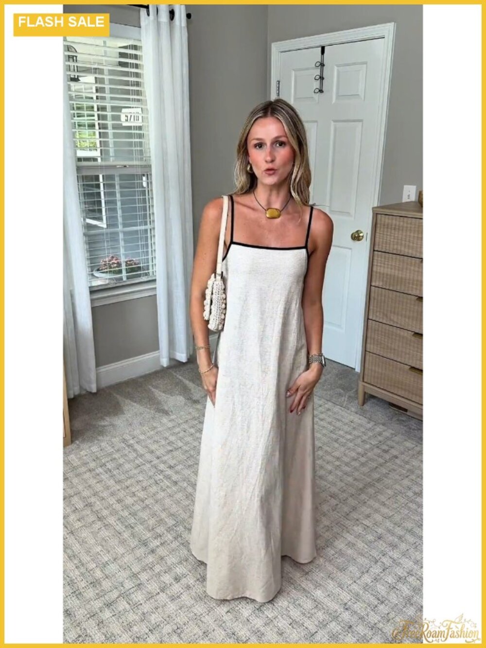 Linen Maxi Dress Spaghetti Strap Boho Casual Summer Sundress - Picture 6 of 6